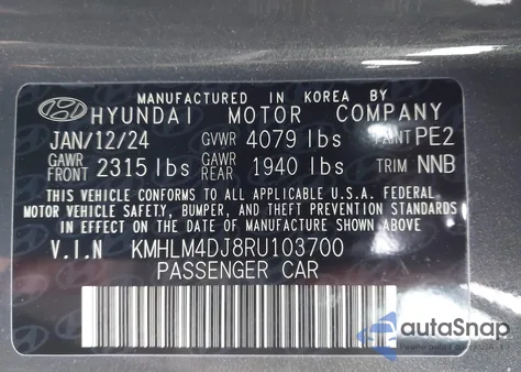 2024 Hyundai Elantra Hybrid Blue from USA, damaged, VIN KMHLM4DJ8RU103700